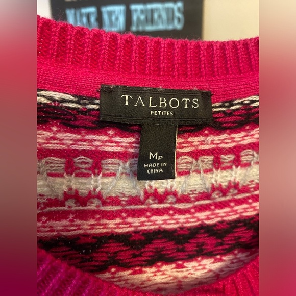 Talbots pink Fair Isle Nordic wool blend sweater cardigan - Picture 3 of 7